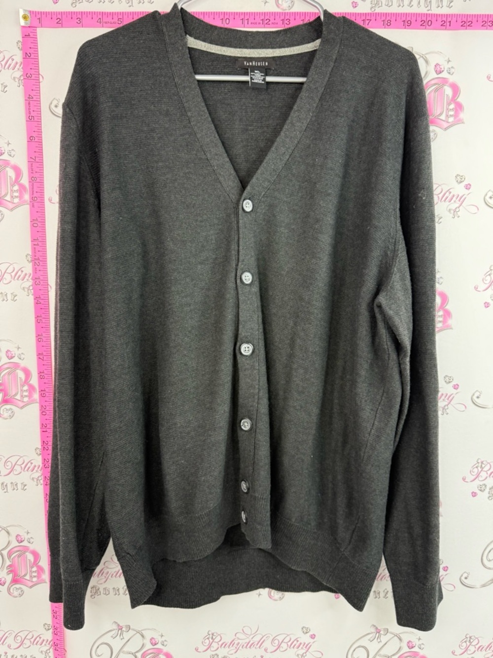 Van Heusen cardigan charcoal black dark Gray V-Neck Button Cardigan